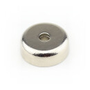 Neodymium flat pot magnets  20 x 6 mm, N42 with counterbore - 11 kg / 110 N