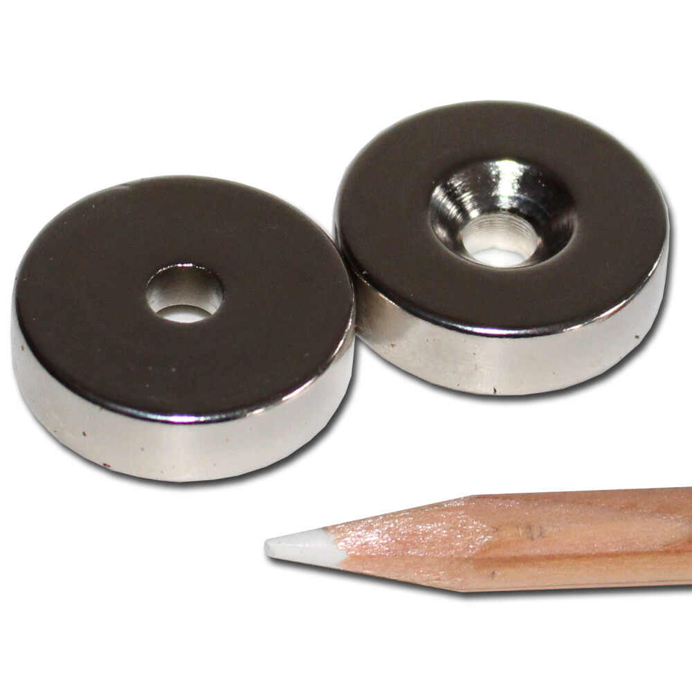 Neodymium magnets 25x5,5x7 with counterbore South NdFeB N45 - pull force 14 kg -