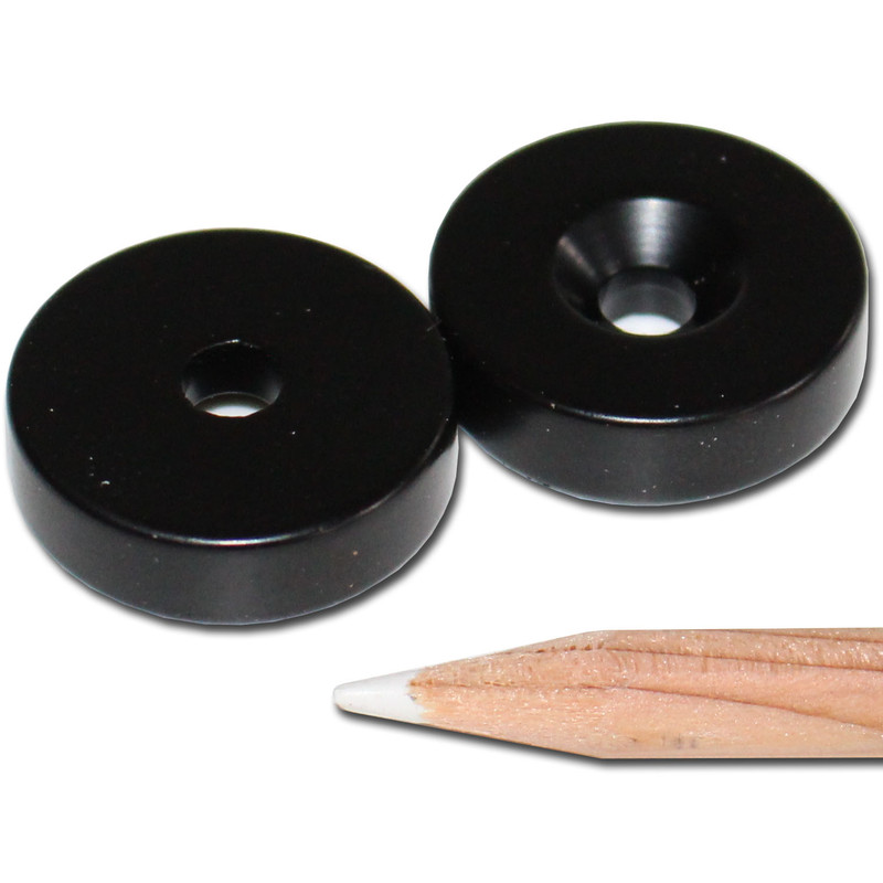 Neodymium magnets Ø25xØ5,5x7 with counterbore North black Epoxy - pull force 14 kg -