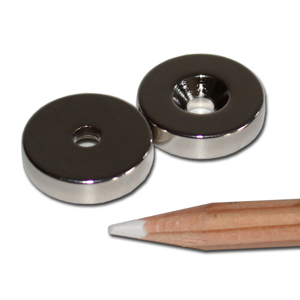 Neodym Magnete 20x4,2x5 mm NdFeB N40 SD Senkung NICKEL