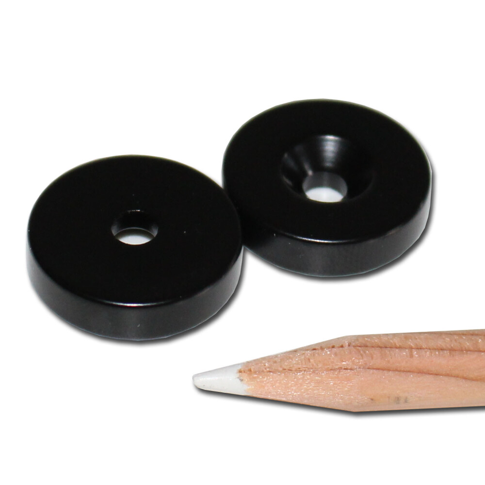 Neodymium magnets 20x4,2x5 with counterbore North black Epoxy - pull force 8,5 kg -