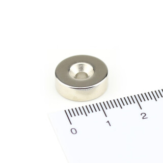 Neodym Magnete Ø15xØ3,5x5 mm NdFeB N40 SÜD Senkung NICKEL