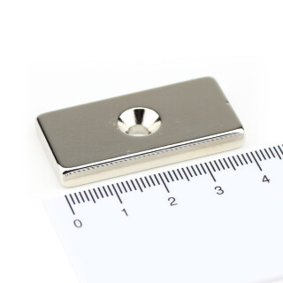 Neodym Magnete 40x20x5 mm NdFeB N40 NORD 1x Senkung NICKEL