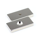 Neodymium magnets 40x20x5 with bore counterbore South 4,2 mm N40 - pull force 16 kg -