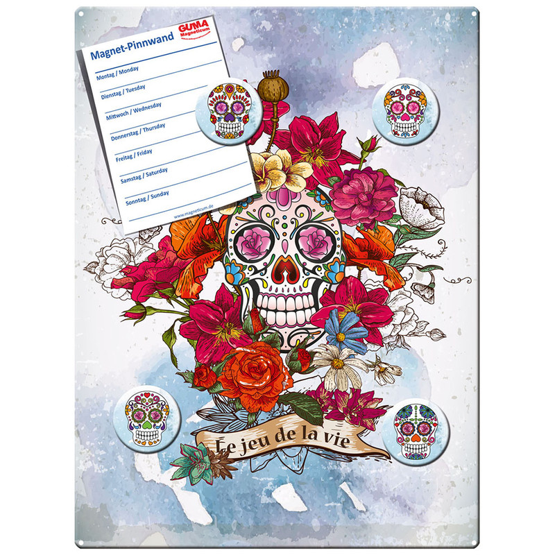Magnetic pinboard Skull and Rose 40x30 cm incl. 4 magnets