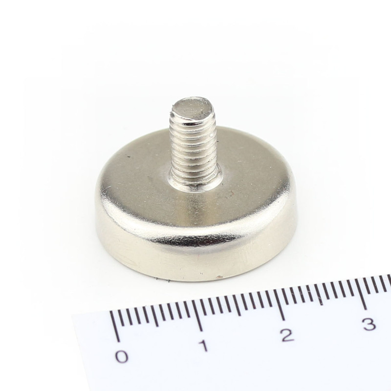 Neodymium flat pot magnets Ø 25 x 8 mm, with threaded neck - 20 kg / 200 N