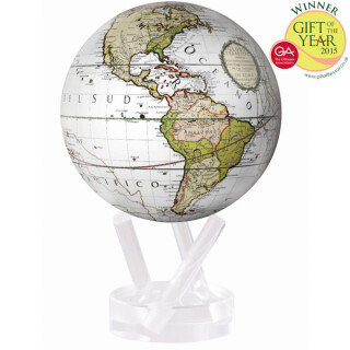 MOVA Globe Magic Floater Antique Cassini Terrestrial (White) - silently rotating Globe