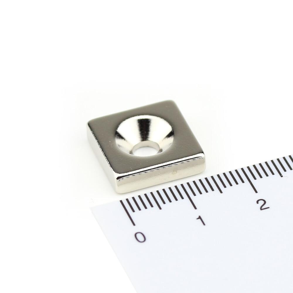 Neodym Magnete 15x15x4 mm NdFeB N40 SD Senkung NICKEL