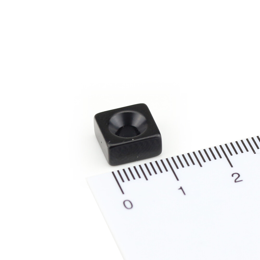 Neodymium magnets 10x10x5 with counterbore South 3,5 mm black Epoxy - 1,6 kg