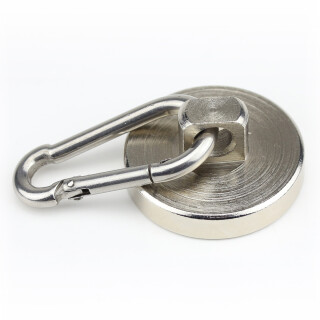 Karabinermagnet Ø42 mm Haftkraft ca. 54 kg Edelstahl Blank Mittel