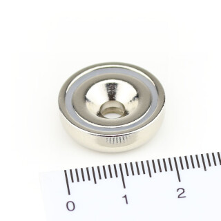 Neodymium flat pot magnets Ø 20 x 6 mm, with counterbore - 8 kg / 80 N