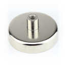 Neodymium flat pot magnets Ø 75 x 18,5 mm, with screwed bush - 155 kg / 1550 N