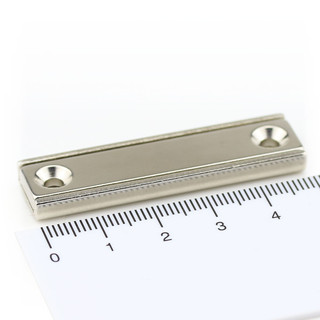 Neodymium flat pot magnets rectangular 50 x 13,5 x 5 mm with 2x counterbore