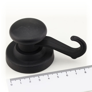 Hook magnet rubbered with neodymium swiveling Ø53 mm - Black