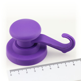 Hook magnet rubbered with neodymium swiveling Ø53 mm - Purple