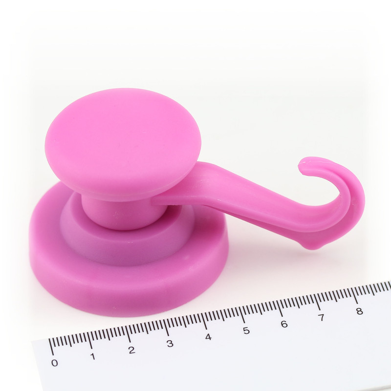 Hakenmagnet gummiert mit Neodym drehbar Ø53 mm - Pink