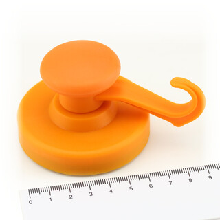 Hook magnet rubbered with neodymium swiveling Ø68 mm - Orange