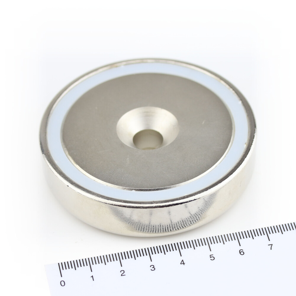 Neodymium flat pot magnets 75x18 mm, with counterbore - 145 kg / 1450 N