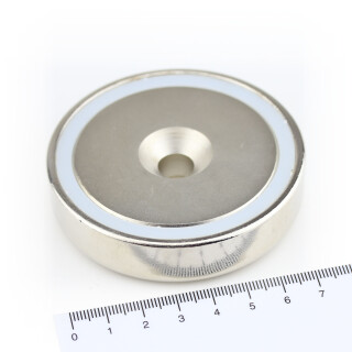 Neodymium flat pot magnets Ø75x18 mm, with counterbore - 145 kg / 1450 N