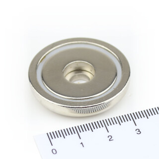 Neodymium flat pot magnets Ø36x8 mm, with bore - 32 kg / 320 N