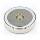 Neodymium flat pot magnets Ø75x18 mm, with bore - 145 kg / 1450 N