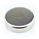 Neodymium flat pot magnets Ø75x18 mm, with bore - 145 kg / 1450 N