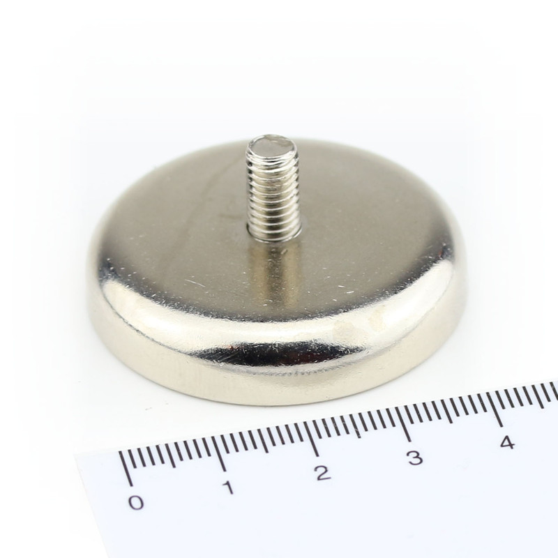Neodymium flat pot magnets Ø42x9 mm, with threaded neck - 68 kg / 680 N