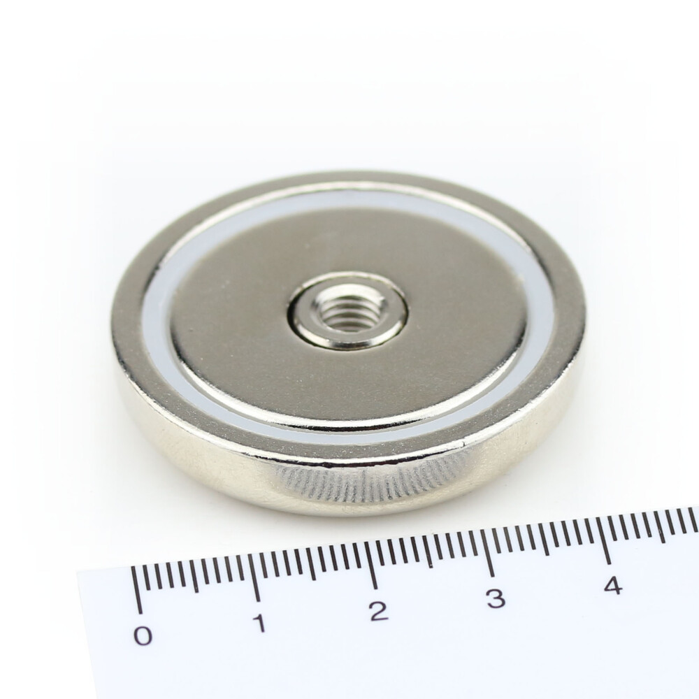 Neodymium flat pot magnets 42x9 mm, with internal thread - 58 kg / 580 N