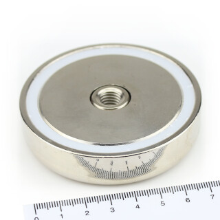 Neodymium flat pot magnets Ø75x18 mm, with internal thread - 145 kg / 1450 N