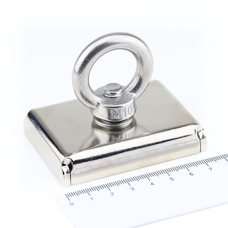 Neodymium eye magnets rectangular 75x55 mm holding force ab. 110 kg