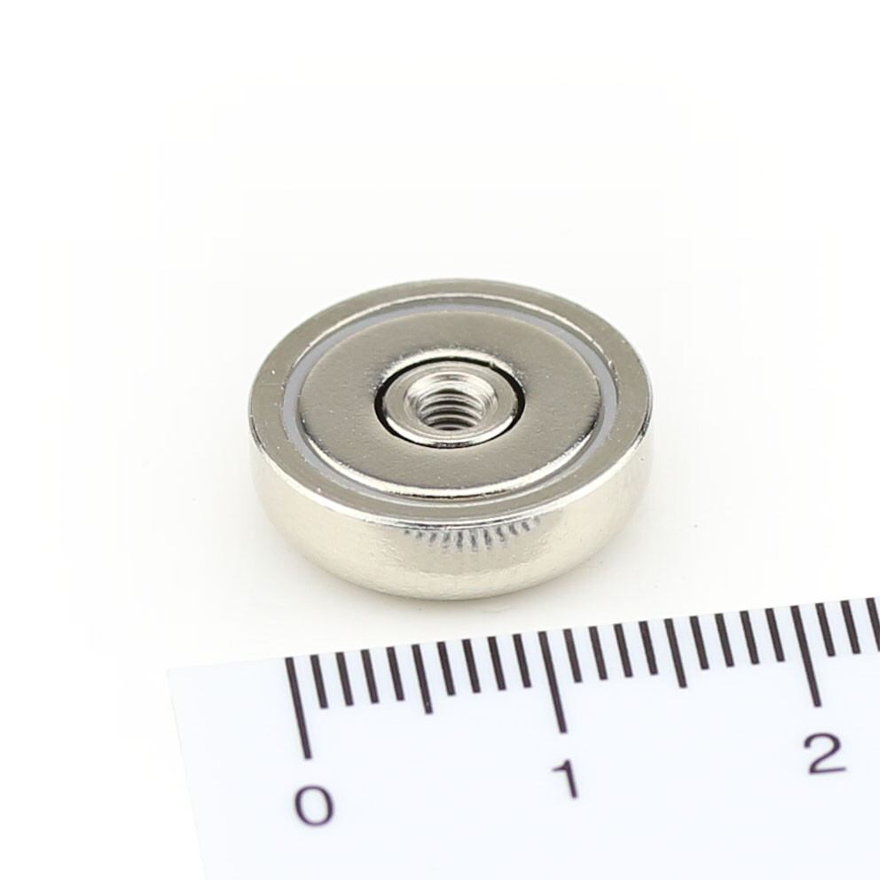 Neodymium flat pot magnets  16 x 5 mm, with internal thread - 5 kg / 50 N
