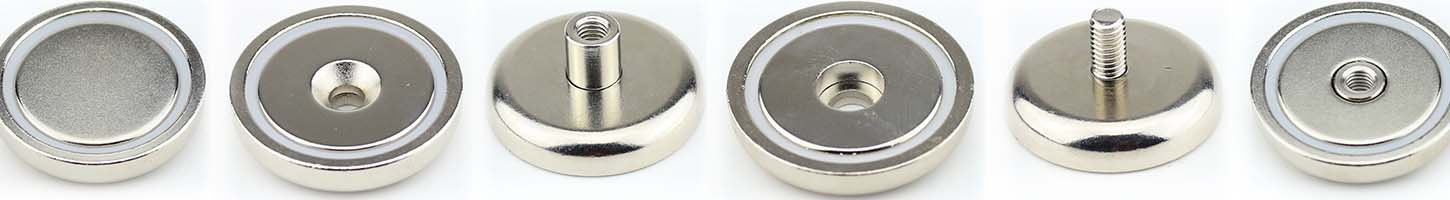 Gummierte Magnete Flachgreifer Topfmagnet Neodym mit Innengewinde weiß gu rund